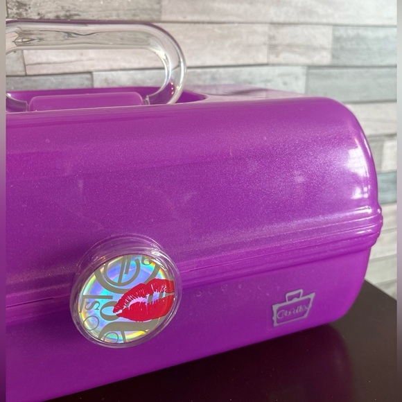 Caboodles On The Go Girl Makeup Beauty Case w/Mirror Purple Sparkles Lips Logo - Picture 7 of 10